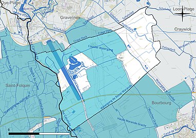 Carte en couleur présentant le réseau hydrographique de la commune