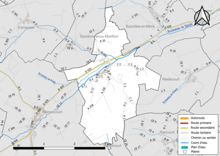 Carte en couleur présentant le réseau hydrographique de la commune