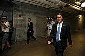 John Edwards backstage at Soldier Field before the debate