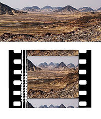 Comparison between the "normal" picture and the anamorphic picture on a 35 mm film in Cinemascope format
