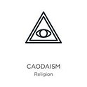 A stylized triangle with an oval with a circle inside. The caption 'CAODAISM / Religion' is below.