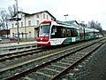 Bahnhof Frankenberg (Sachs) mit bimodalen Triebwagen Nr. 442 der City-Bahn Chemnitz (2017)