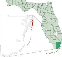 Location of Miami Beach in Miami-Dade County and of Miami-Dade County in Florida