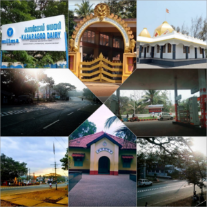Left to right: Milma Kasaragod Dairy Plant, Sree Ram Temple Mavungal, Veera Maruti Temple , NH, Petrol pump, Panathoor Road, Anandashram,NH