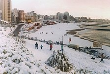 Snow on La Perla beach after the unusual snowstorm of August 1, 1991
