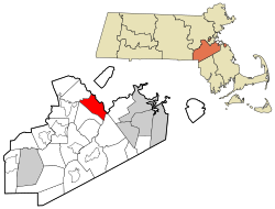 Location of Dedham in Norfolk County, Massachusetts
