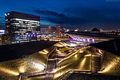 Spodek and the Katowice city centre at night