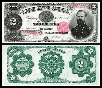 Two-dollar Treasury Note from the series of 1891, by the Bureau of Engraving and Printing