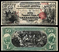 Obverse and reverse of a fifty-dollar National Bank Note