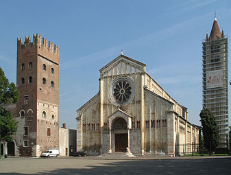 San Zeno, Verona, showing defined facade, porch and wheel window