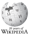 Our usual puzzle globe with the "20 years of Wikipedia" mark.