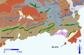 Simplified Geological Map of the Estérel Coastal Area, from Saint-Raphael to île d'Or.