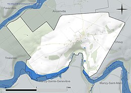 Carte en couleur présentant le réseau hydrographique de la commune