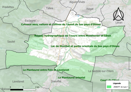 Carte des ZNIEFF de type 1 sur la commune.