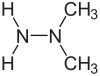 Skeletal formula of unsymmetrical dimethylhydrazine with some explicit hydrogens added