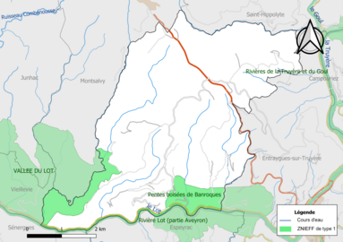 Carte des ZNIEFF de type 1 de la commune.