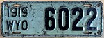 1919 Wyoming License Plate