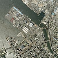 2007年7月27日撮影の福岡市沖浜町、石城町及び築港本町の航空写真