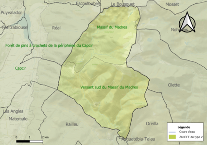 Carte des ZNIEFF de type 2 sur la commune.