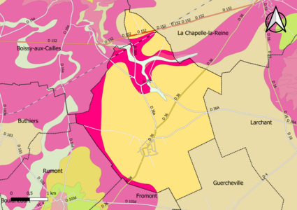 Carte montrant en couleurs le zonage géologique simplifié d'une commune