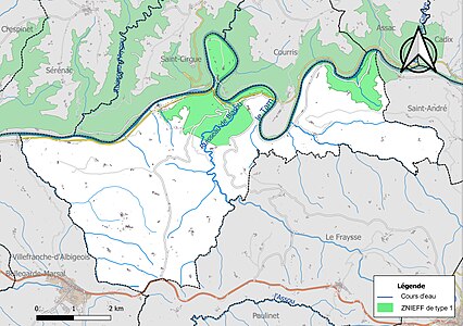 Carte des ZNIEFF de type 1 sur la commune.