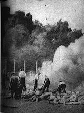 Sonderkommando in Auschwitz-Birkenau, August 1944. Incineration of corpses