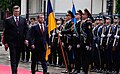 Members of the battalion in their old uniform during the visit of Dmitry Medvedev to Ukraine.