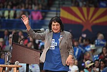 Dolores Huerta speaking with supporters of former Secretary of State Hillary Clinton at a campaign rally at Carl Hayden High School in Phoenix, Arizona.