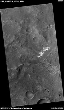 Contact showing light and dark-toned materials, as seen by HiRISE under HiWish program. Light-toned materials typically contain water in minerals.