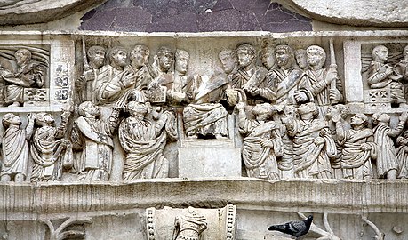 Frieze on the Arch of Constantine, in Rome, depicting Constantine I distributing gifts to the people