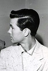 Johnny Carson, 1955, with a side part and quiff