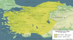Map of the Lydian Kingdom in its final period of sovereignty under Croesus, c. 547 BC.