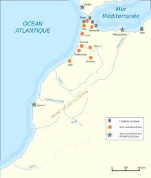 Carte de la présence carthaginoise en Maurétanie