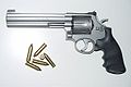 This is a revolver type of handgun, made by Smith & Wesson for target-shooting