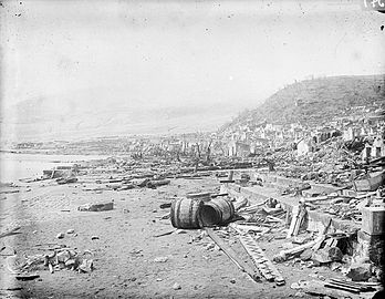 La chambre de commerce et la place Bertin dévastées le 10 mai 1902.