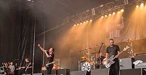 Shihad performing in 2016 L to r: Phil Knight, Jon Toogood, Tom Larkin, Karl Kippenberger