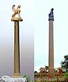 Sphinx of Naxos, 560 BCE, and a Pillar of Ashoka, 250 BCE (here at Lauria Nandangarh).[6][7]