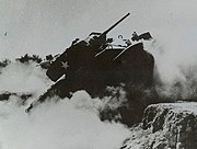 Tank coming out of wash Camp Laguna in 1943