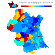 Crecimiento de la población por municipio (1998-2008)