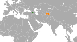 Map indicating locations of Armenia and Tajikistan