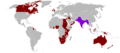 Image 6The British Empire is red on the map, at its territorial zenith in the late 1910s and early 1920s. (India highlighted in purple.) South Africa, bottom centre, lies between both halves of the Empire. (from History of South Africa)