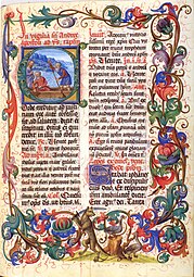 Gothic rinceaux on a page of the Codex Salemitanus IX c, 15th century, tempera colors, gold paint, gold leaf, and ink on parchment, Heidelberg University Library, Heidelberg, Germany
