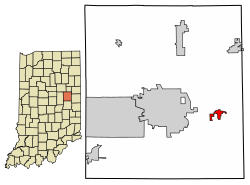 Location of Selma in Delaware County, Indiana.
