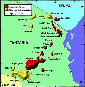 Carte des montagnes d'Afrique de l'Est.