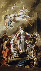Sainte Élisabeth donnant l'aumône, Giambattista Pittoni (1734), musée des beaux-arts de Budapest[2].