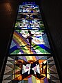 Part of the large Leonard French stained glass mosaic windows on the northern border of the Sanctuary wall.