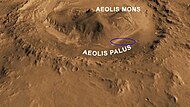 Gale crater landing site is within Aeolis Palus near Aeolis Mons - north is down.