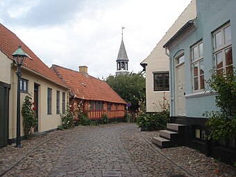 Cobblestone streets and old half-timbered houses.