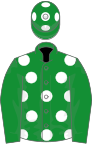 Green, White spots on body and cap