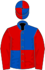 Royal blue and red (quartered), red sleeves, quartered cap
